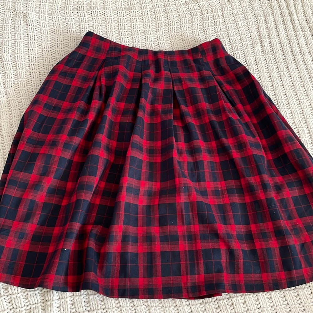 ModCloth Red & Blue Plaid Midi Skirt with Pockets Small
